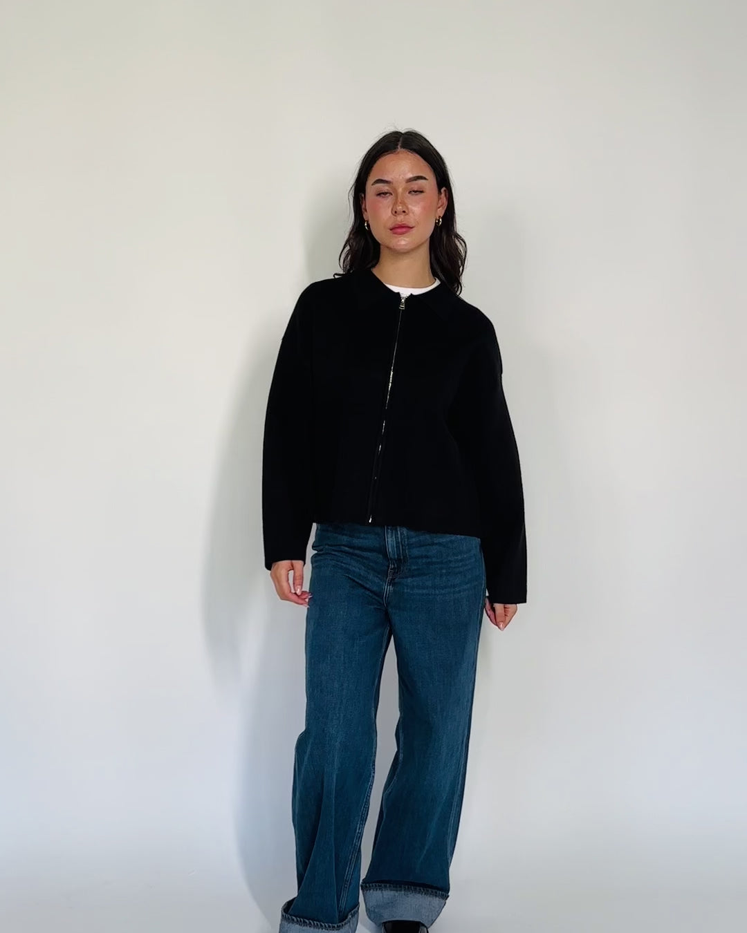 Kastige Strickjacke mit Reißverschluss