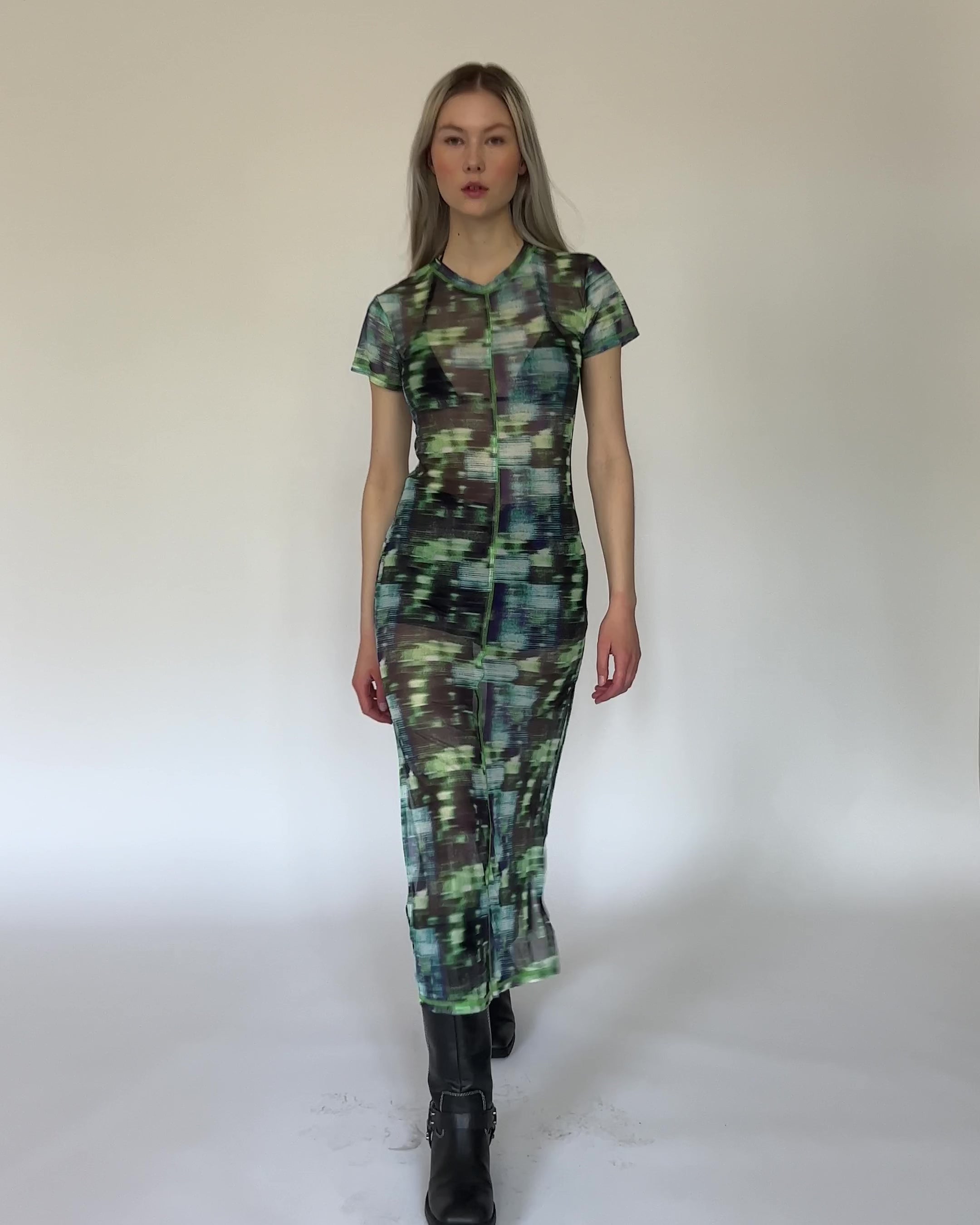 Mesh Maxikleid mit Print