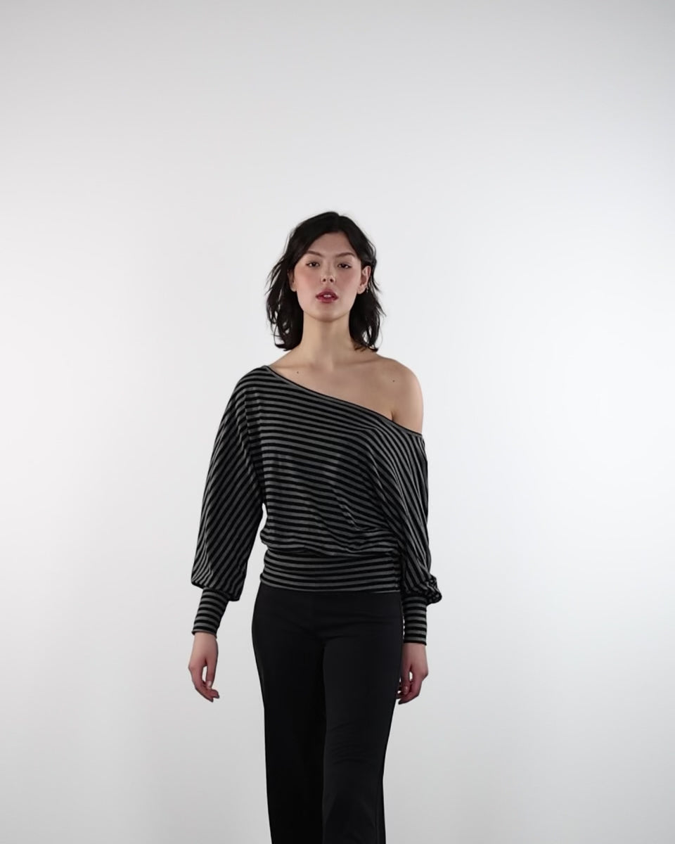 Offshoulder Langarmshirt mit Streifen