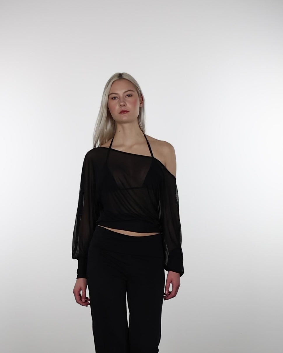 Offshoulder Langarmshirt aus Mesh