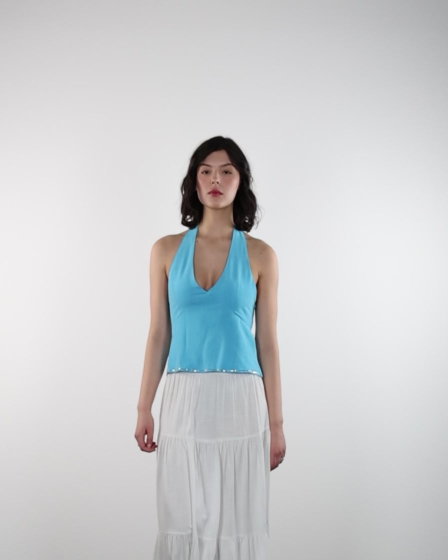 Neckholdertop aus Leinen-Mix mit Pailletten