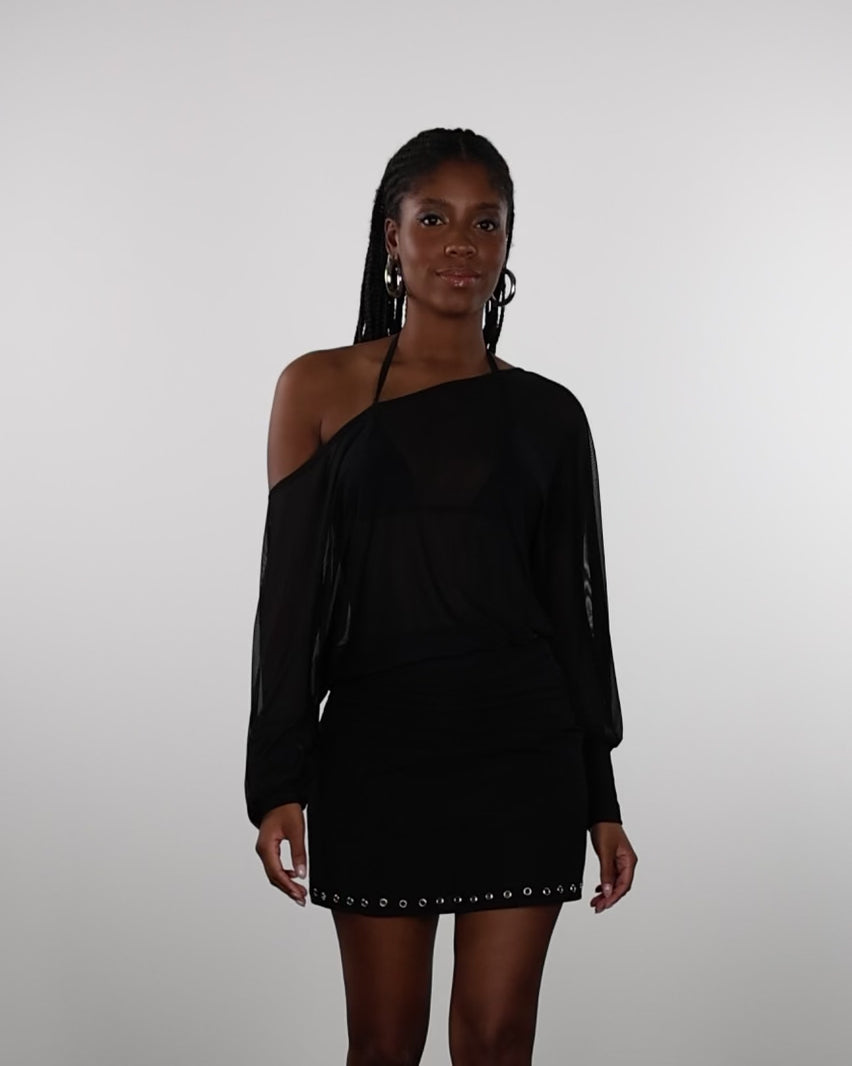 Offshoulder Langarmshirt aus Mesh