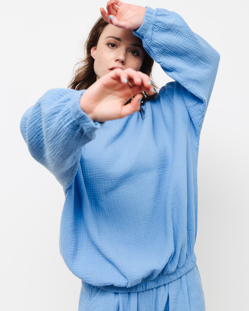 Oversized Bluse in Musselin-Optik - Broke + Schön#farbe_mid-blue