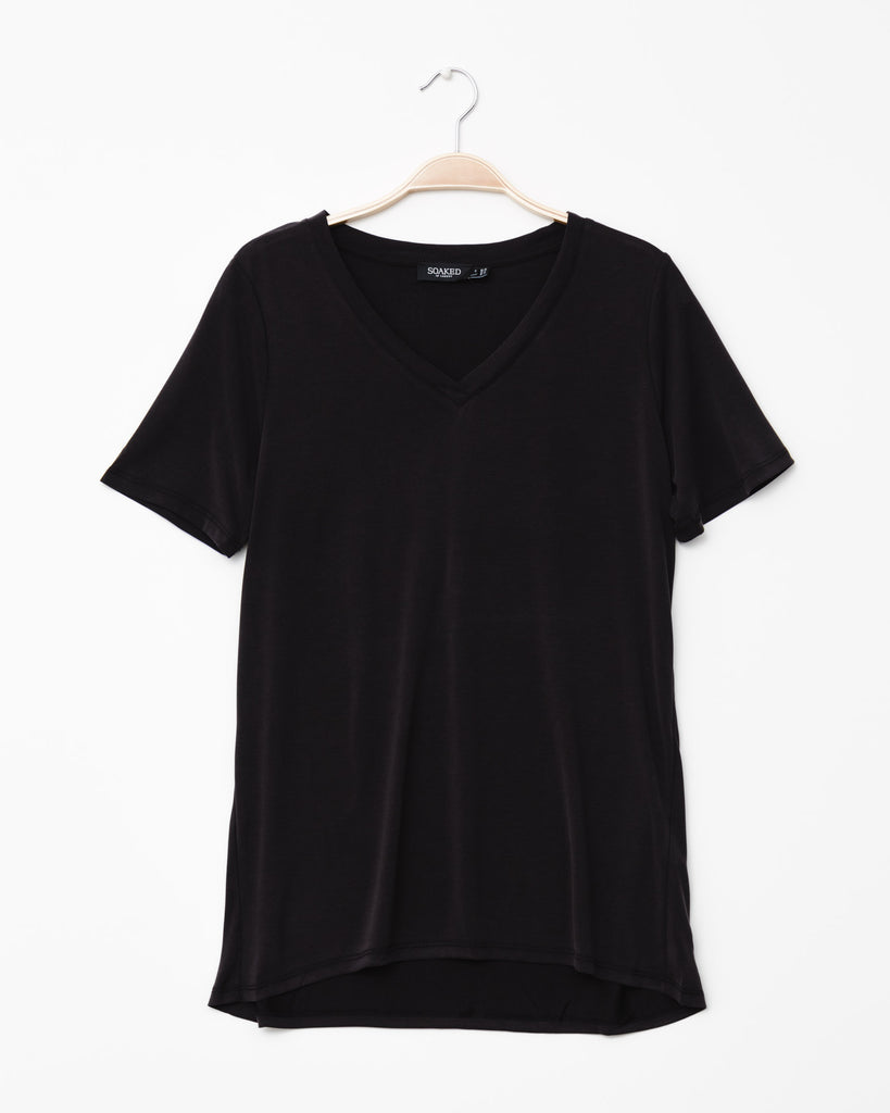 Oversized Basic T-Shirt mit V-Ausschnitt - Broke + Schön#farbe_black