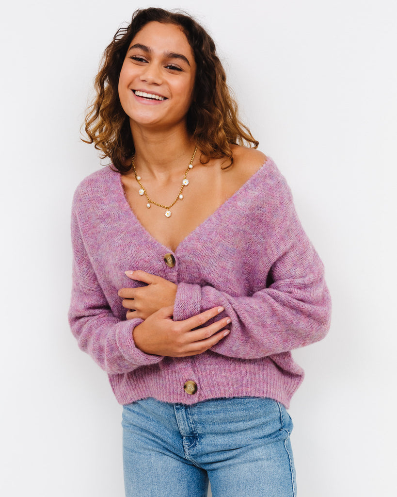 Lockere Strickjacke mit Schildpatt Knöpfen - Broke + Schön#farbe_dusty-pink