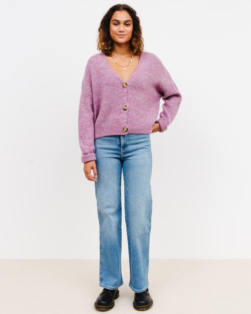 Lockere Strickjacke mit Schildpatt Knöpfen - Broke + Schön#farbe_dusty-pink