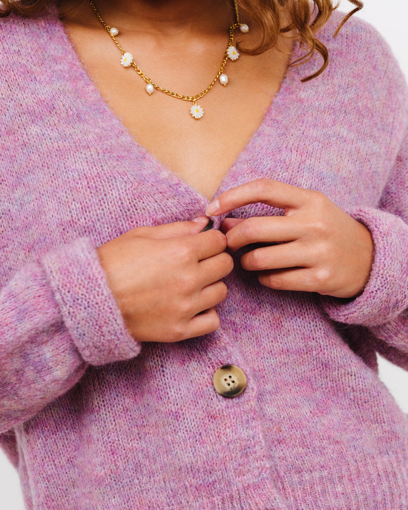 Lockere Strickjacke mit Schildpatt Knöpfen - Broke + Schön#farbe_dusty-pink
