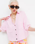 Kastige Bluse mit V-Ausschnitt - Broke + Schön#farbe_pink