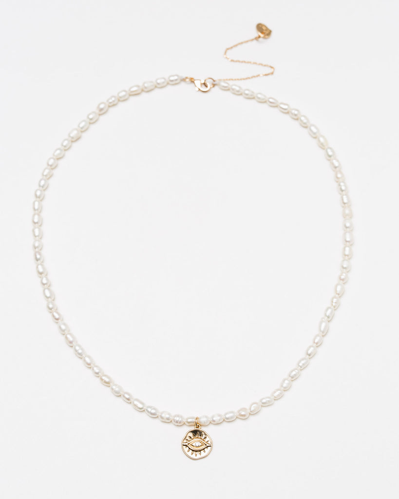 Perlenkette mit Augenanhänger - Broke + Schön#farbe_white