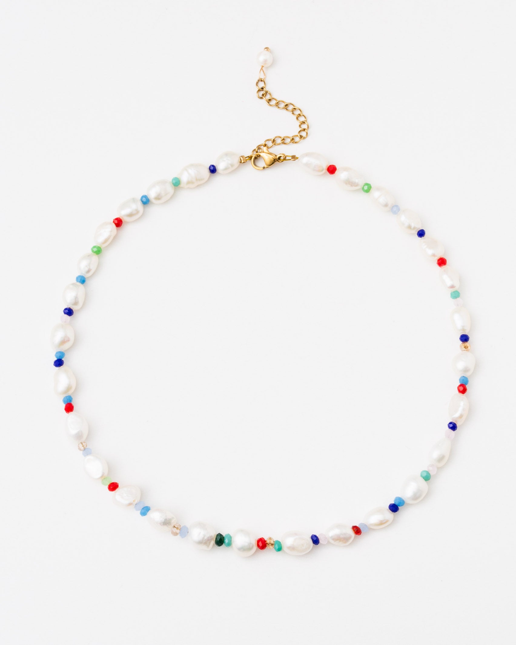 Süßwasser-Perlenkette mit bunten Glasperlen - Broke + Schön#farbe_white