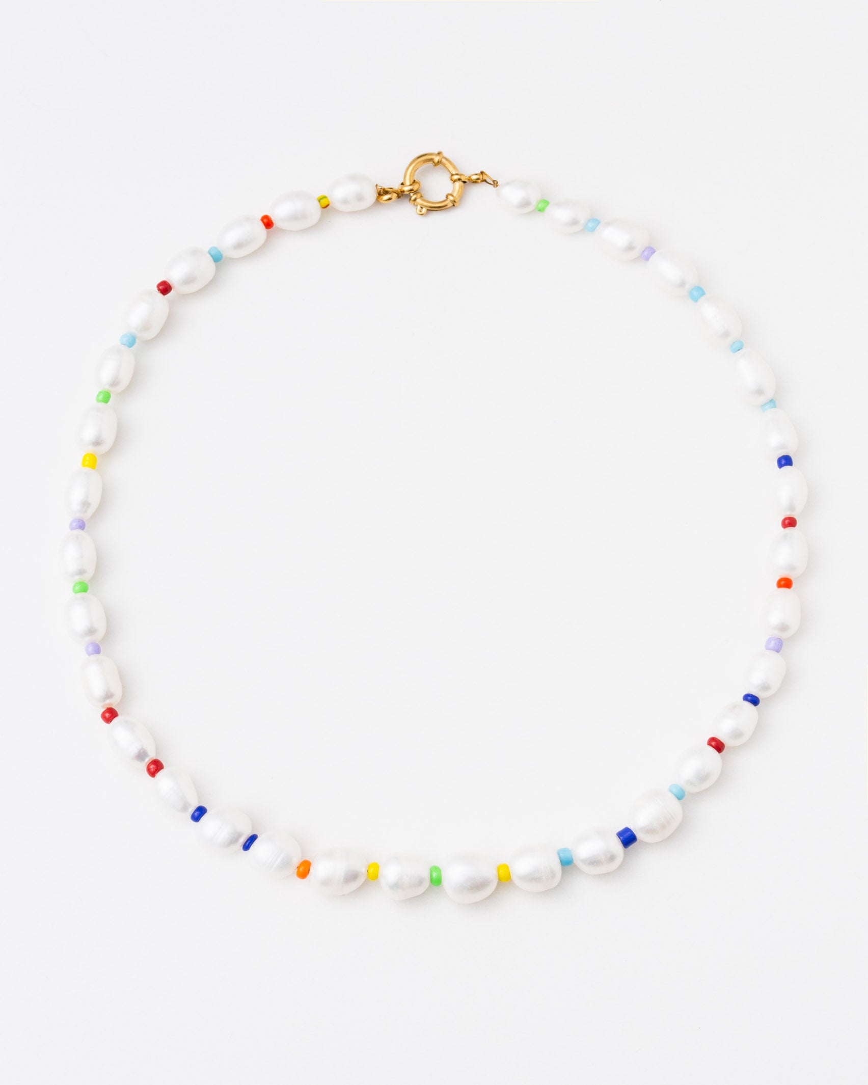 Bunte Perlenkette mit großem Verschluss - Broke + Schön#farbe_white