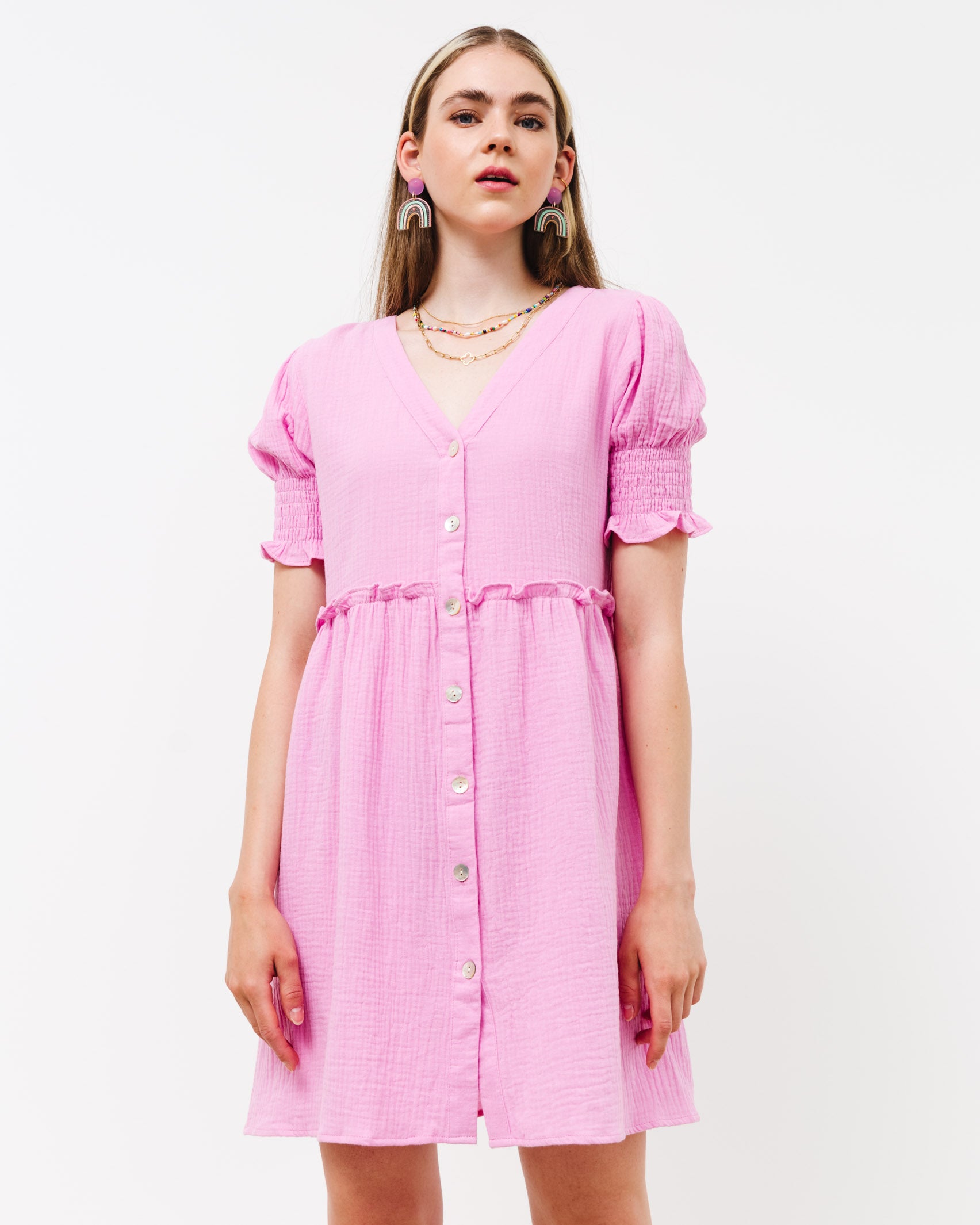 Verspieltes Musselin Kleid - Broke + Schön#farbe_bright-pink