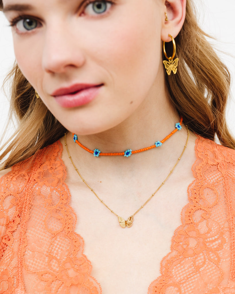 Perlenkette mit Blüten - Broke + Schön#farbe_shiny-orange