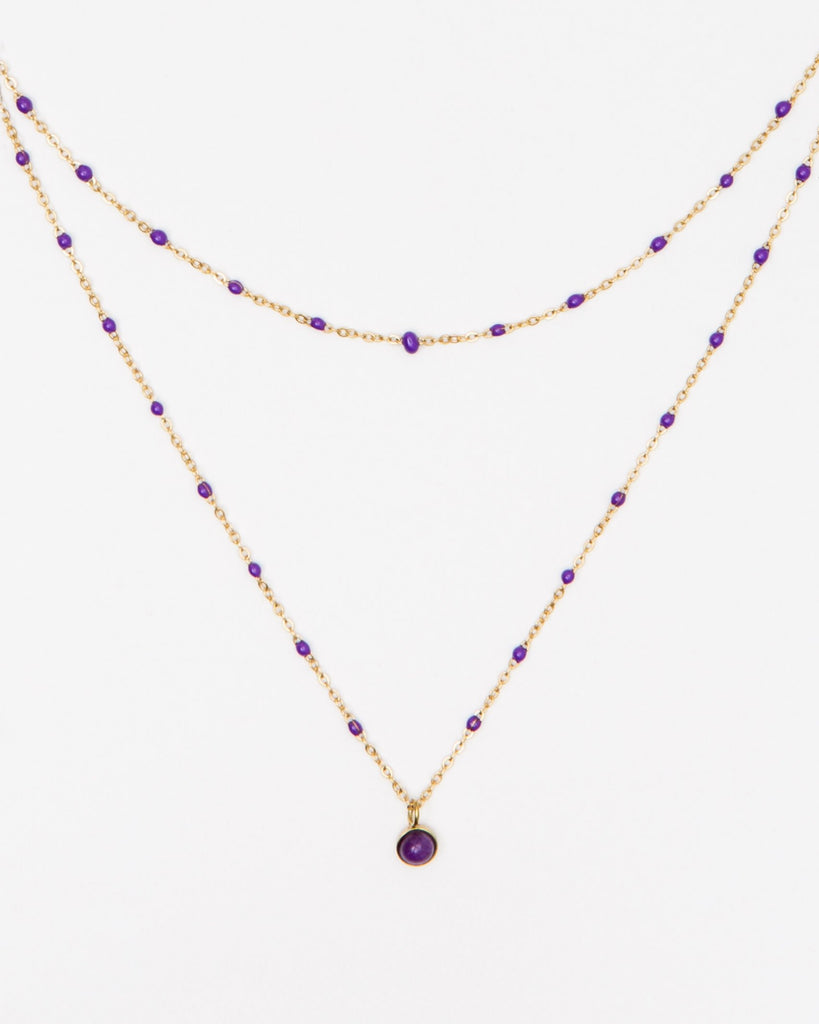 Zweireihige Kette mit farbigen Akzent - Broke + Schön#farbe_lilac