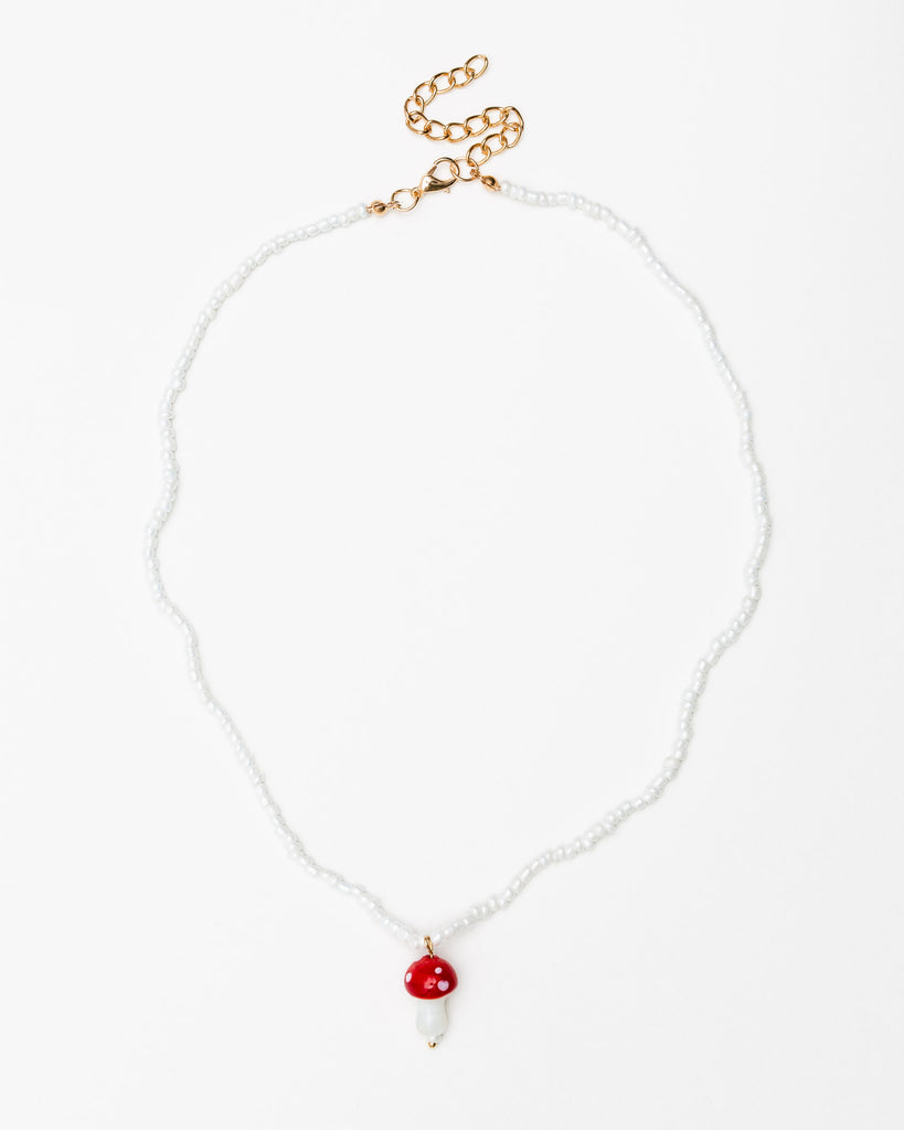 Perlenkette mit Fliegenpilz-Anhänger - Broke + Schön#farbe_white