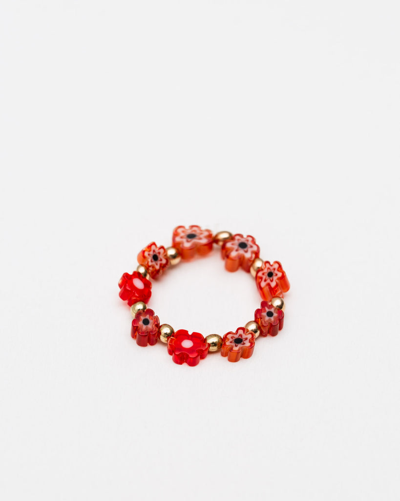 Ring mit goldenen Perlen und Blümchen- Broke + Schön#farbe_red