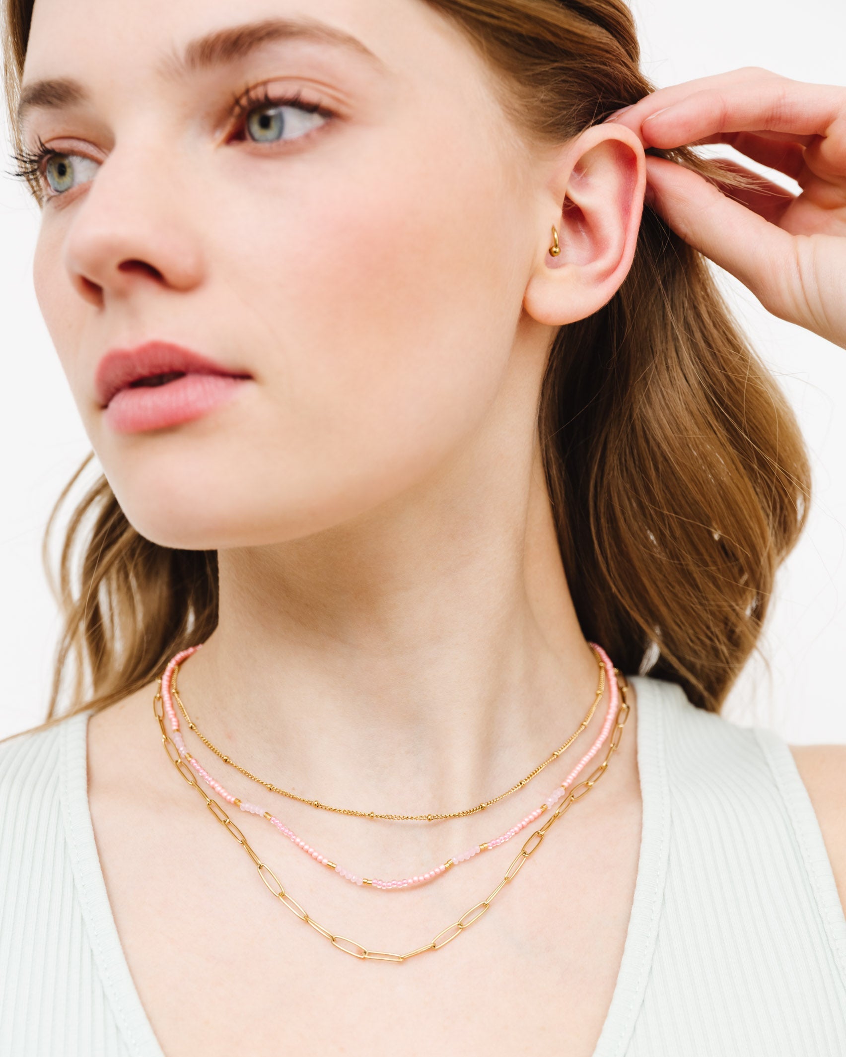 Mehrlagige Perlen- und Gliederkette - Broke + Schön#farbe_rose