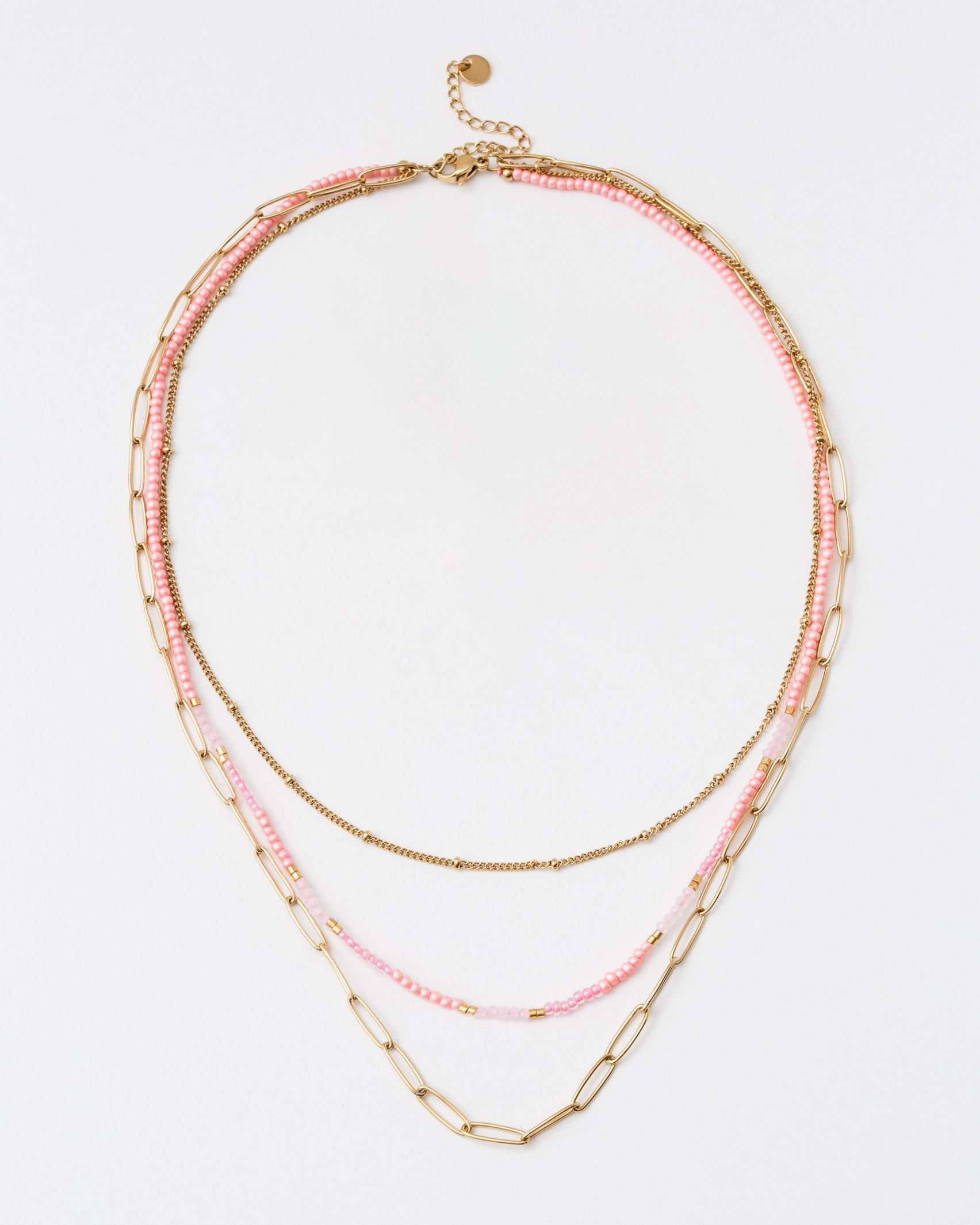 Mehrlagige Perlen- und Gliederkette - Broke + Schön#farbe_rose
