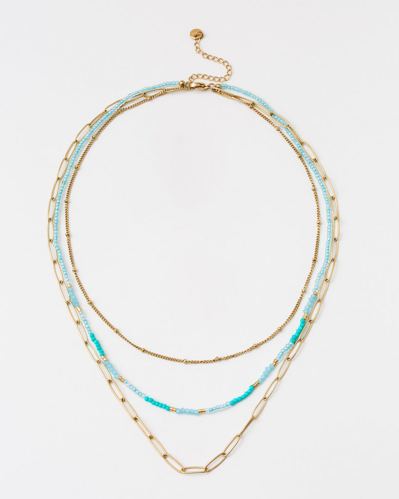 Mehrlagige Perlen- und Gliederkette - Broke + Schön#farbe_turquoise