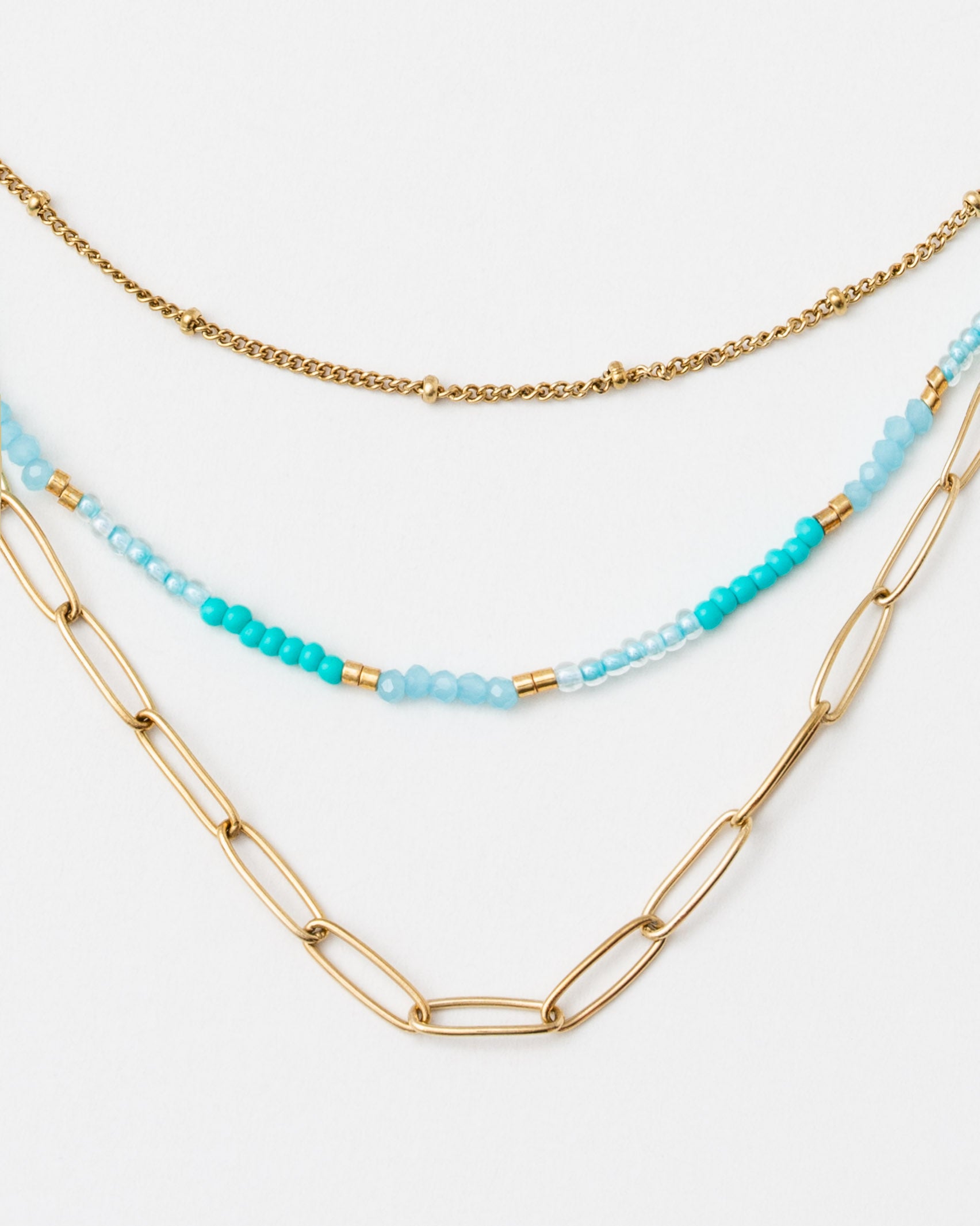 Mehrlagige Perlen- und Gliederkette - Broke + Schön#farbe_turquoise