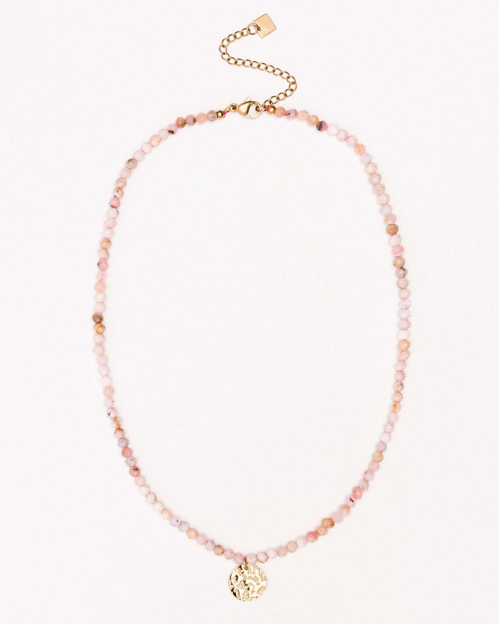 Filigrane Perlenkette mit Münzanhänger - Broke + Schön#farbe_pink