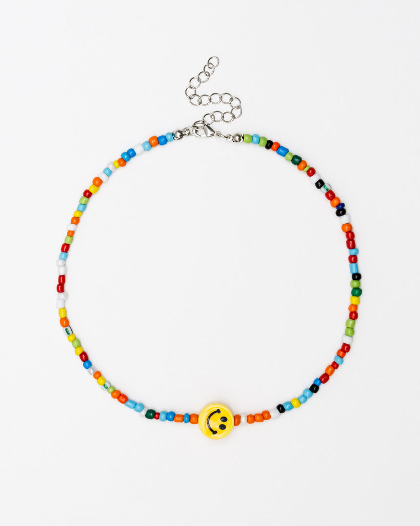 Halskette mit Perlen und grinsendem Smiley - Broke + Schön#farbe_rainbow