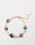 Yin Yang und Herzchen Armband mit Perlen - Broke + Schön#farbe_white