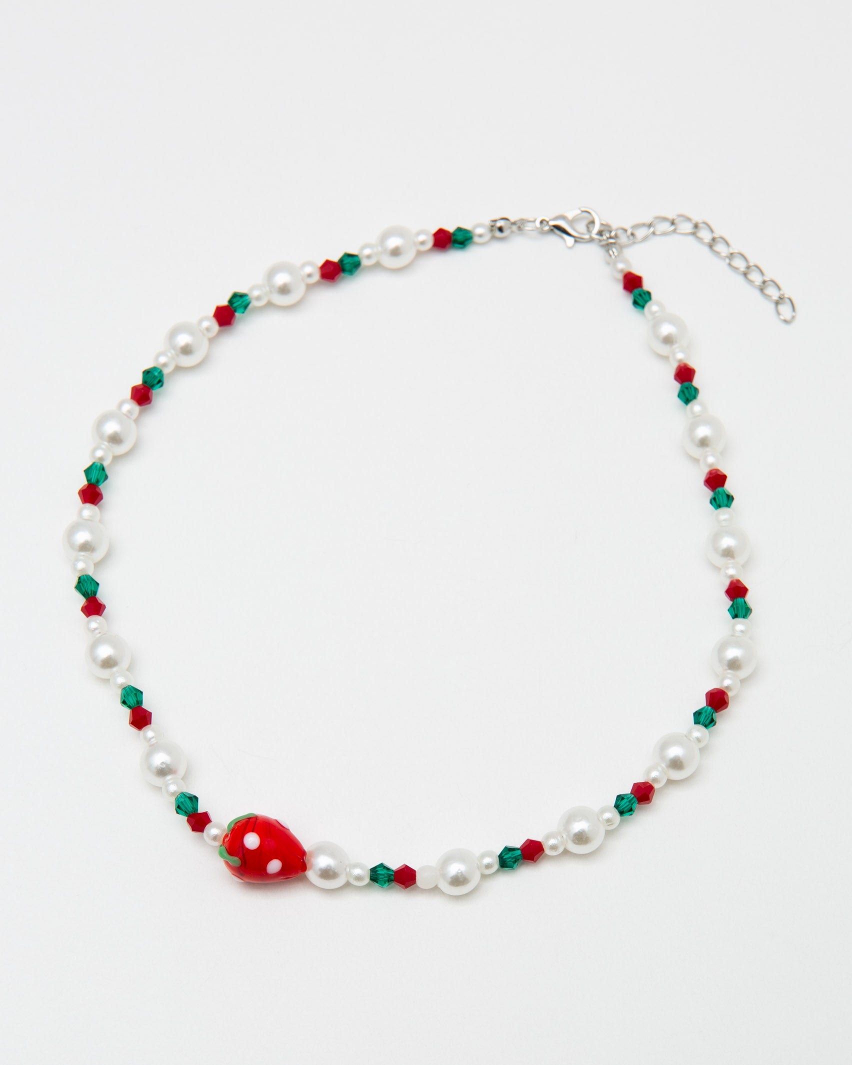 Perlenkette mit Erdbeer-Glasperle - Broke + Schön#farbe_white