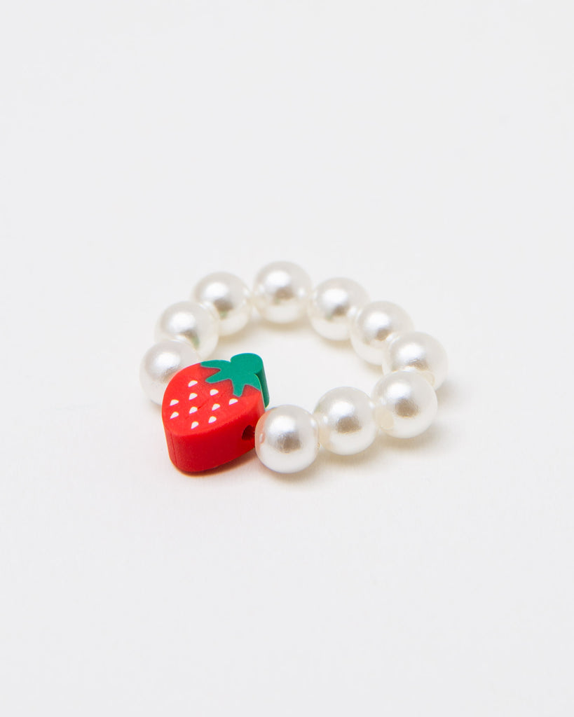 Elastischer Perlenring mit Erdbeere - Broke + Schön#farbe_white