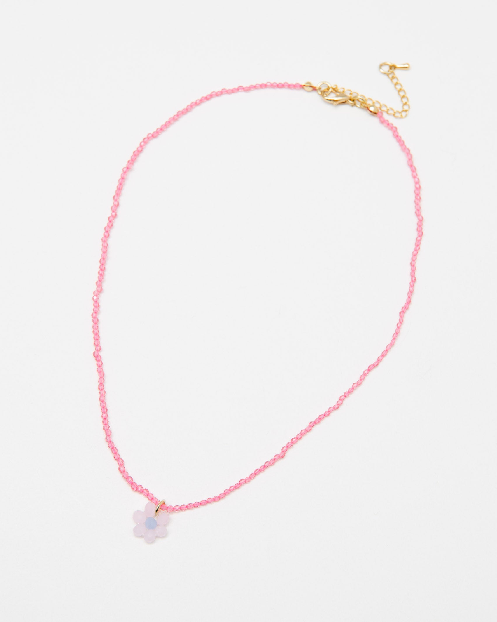 Feine Perlenkette mit Blumenanhänger - Broke + Schön#farbe_pink