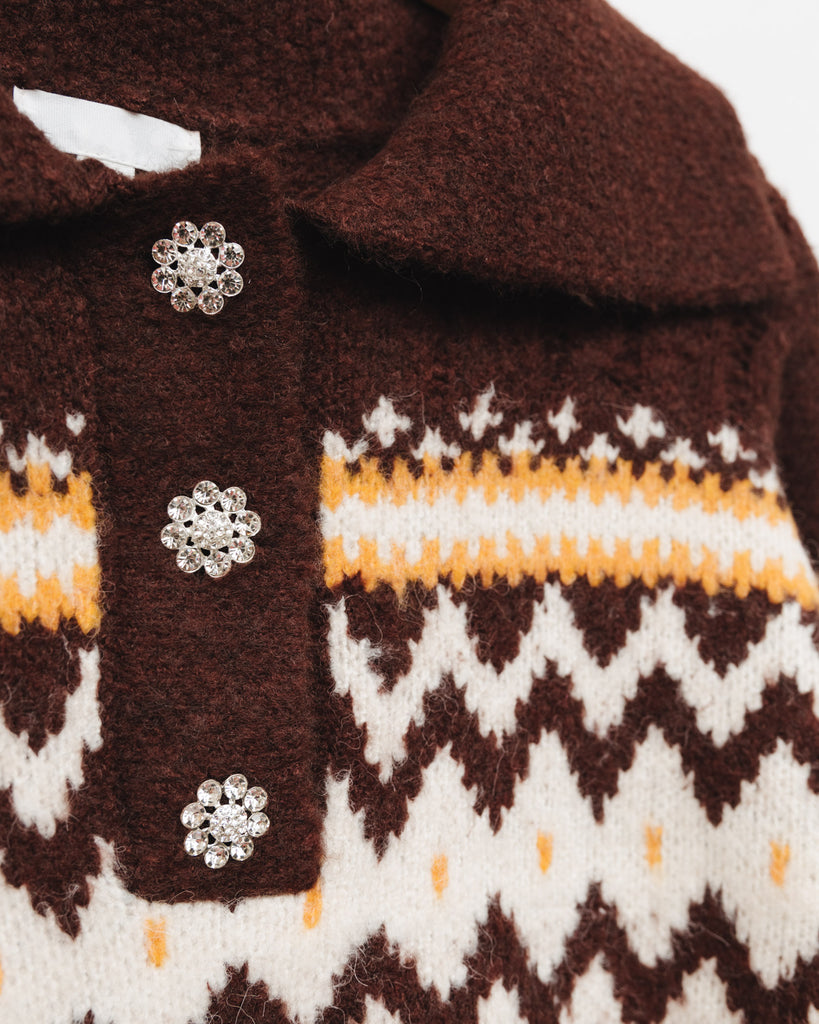 Norweger Pullover mit Glitzerknöpfen - Broke + Schön#farbe_choco