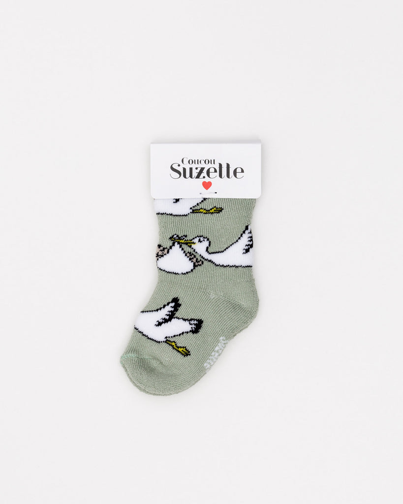 Baby- und Mama-Socken mit Klapperstorch - Broke + Schön#farbe_hedge-green