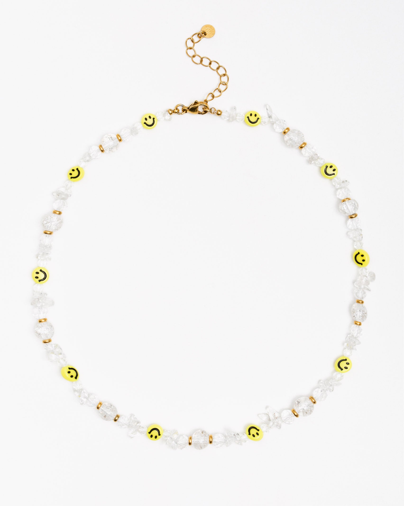 Kristallartige Perlenkette mit lächelnden Smileys - Broke + Schön#farbe_white